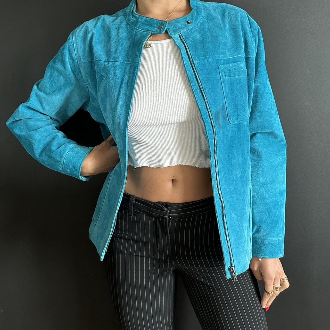 Teal suede leather jacket Statement jacket Vintage... - Depop