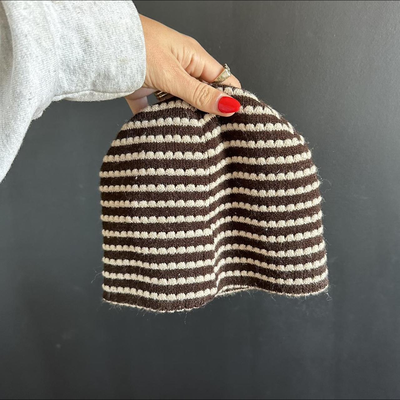 Striped brown Skull cap Embroidered winter hat... Depop