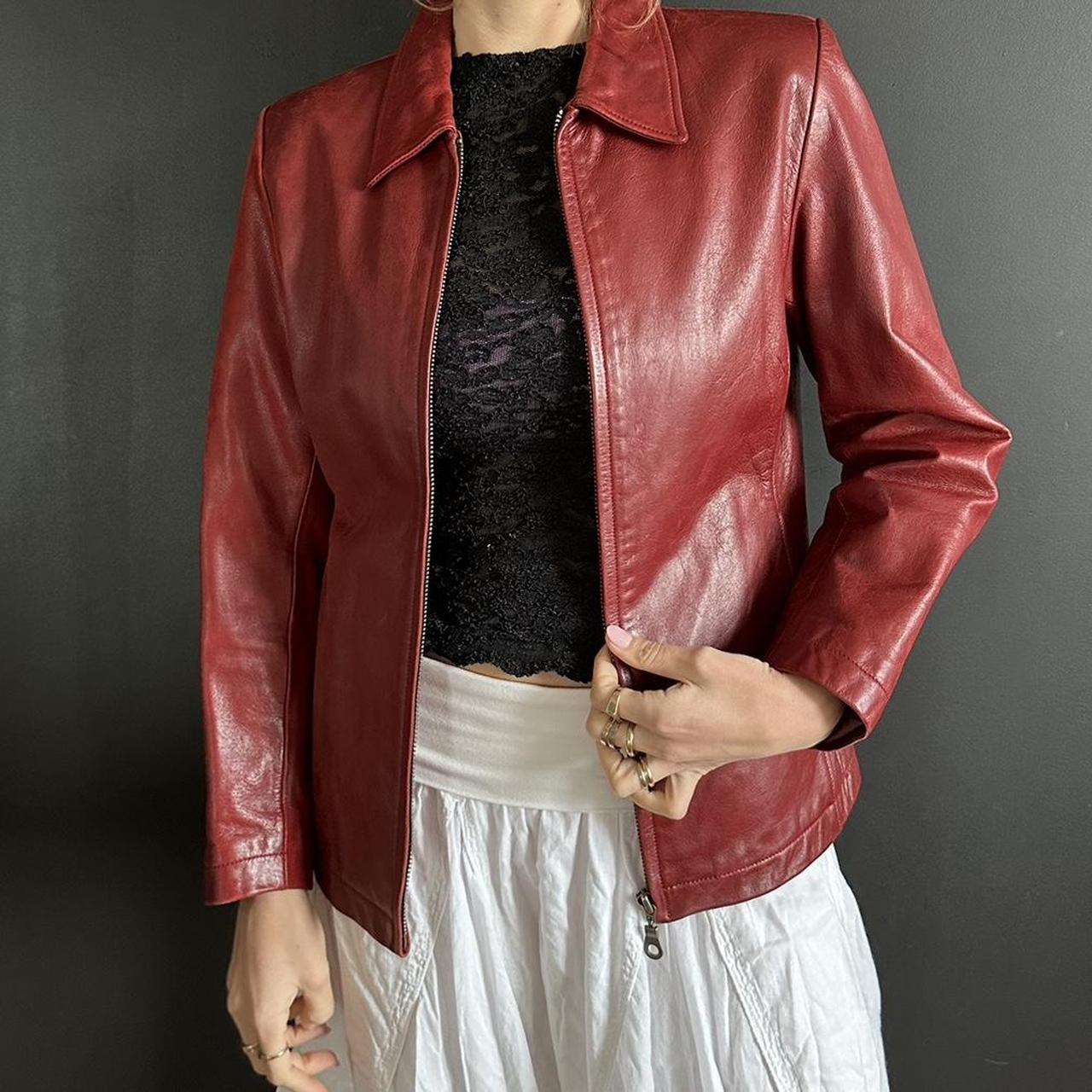 Vintage red leather jacket Red burgundy cherry red Depop