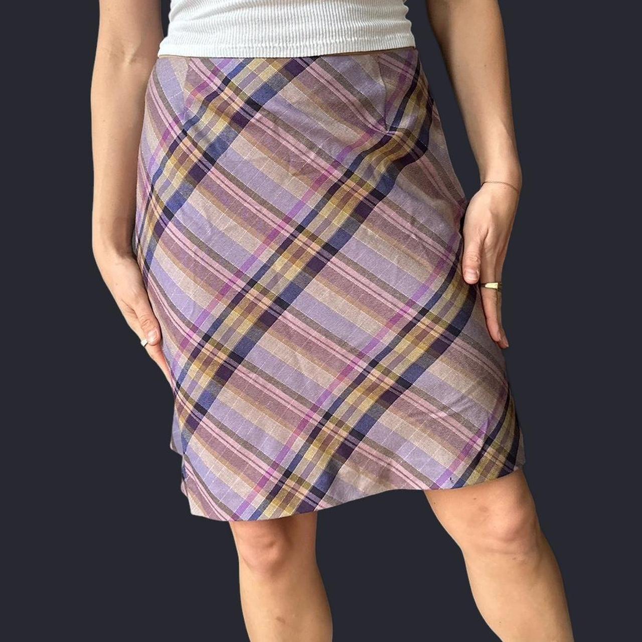 HOT Vintage Skirt Purple Plaid Skirt Knee Length Plaid Midi Skirt