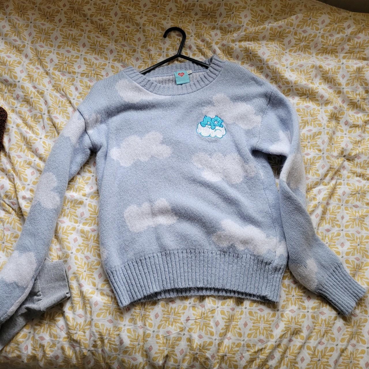 Skinnydip care bears blue cloud knitted jumper with... - Depop