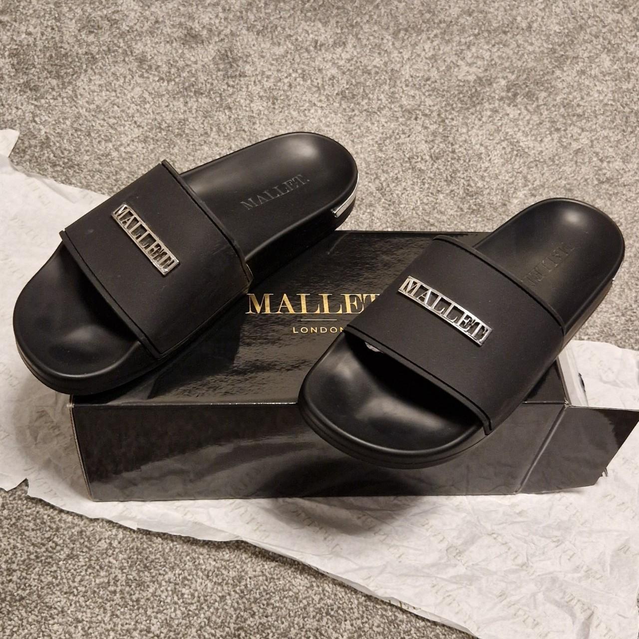 Mallet Sliders - Black with silver trim Size 8 -... - Depop