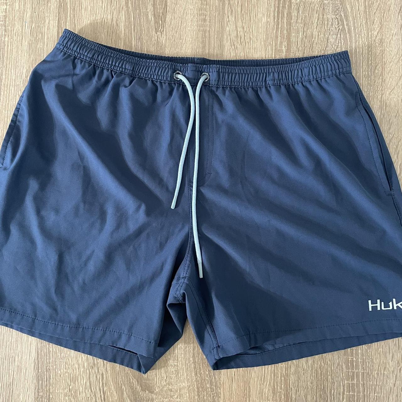 HUK Men's Navy and Blue Swimbriefsshorts Depop