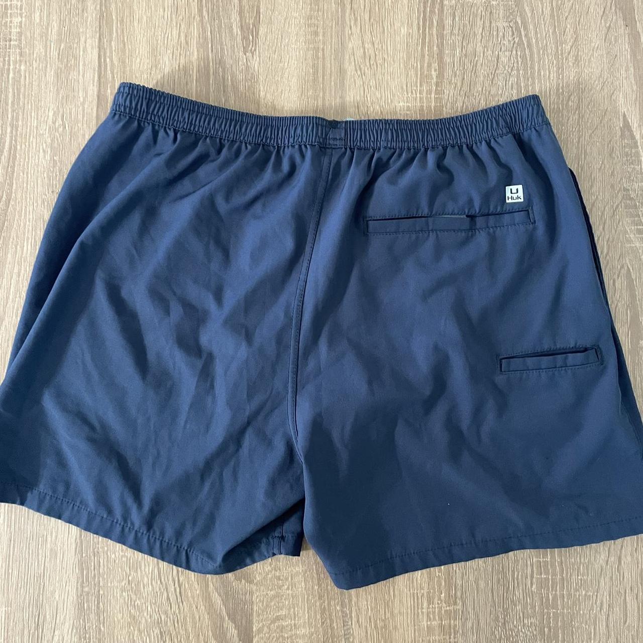 HUK Men's Navy and Blue Swimbriefsshorts Depop