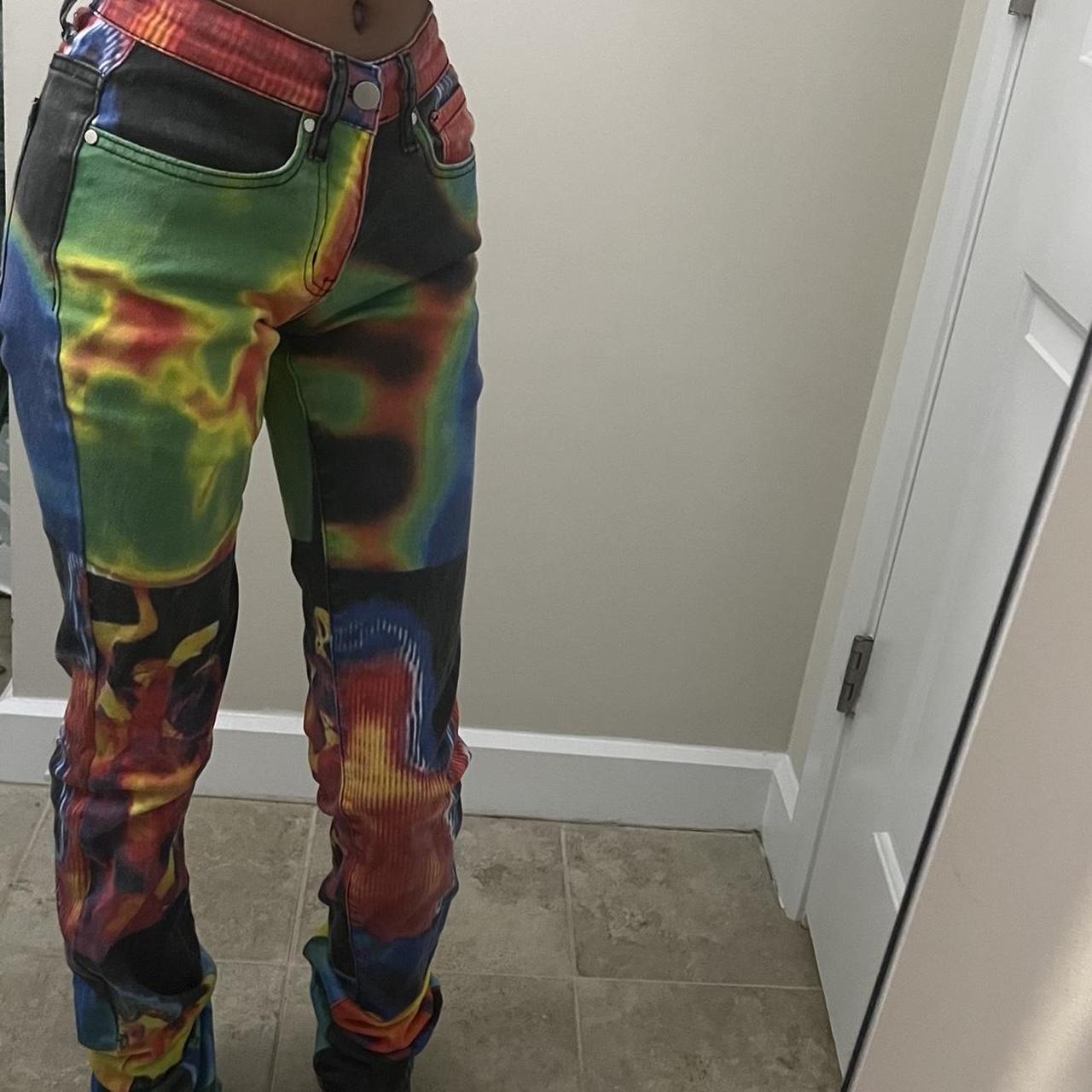 Vibrant multicolor semi stacked printed pants | Depop