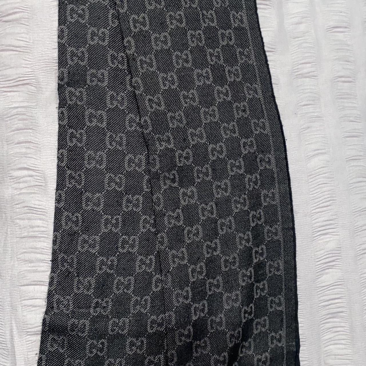 Gucci Scarf Black & Grey symbol Authentic Sten... - Depop