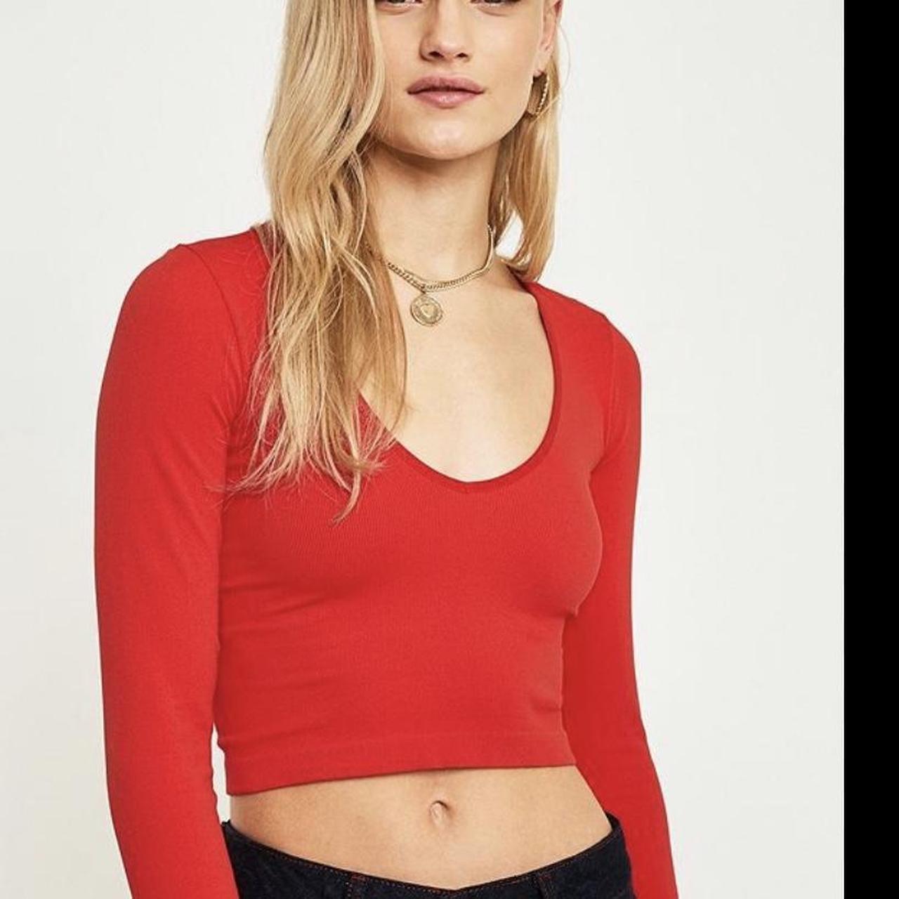 UO RED LONG SLEEVE JOSIE TOP a more burgundy... Depop