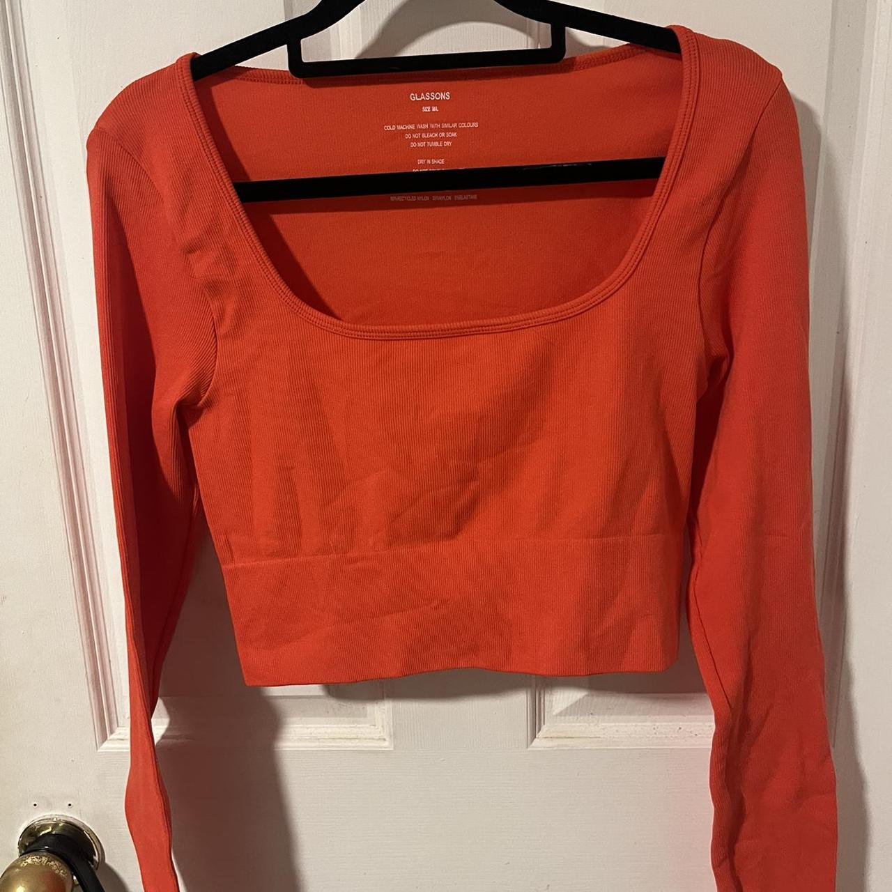 Glassons deep, bright orange long sleeved crop top,... Depop