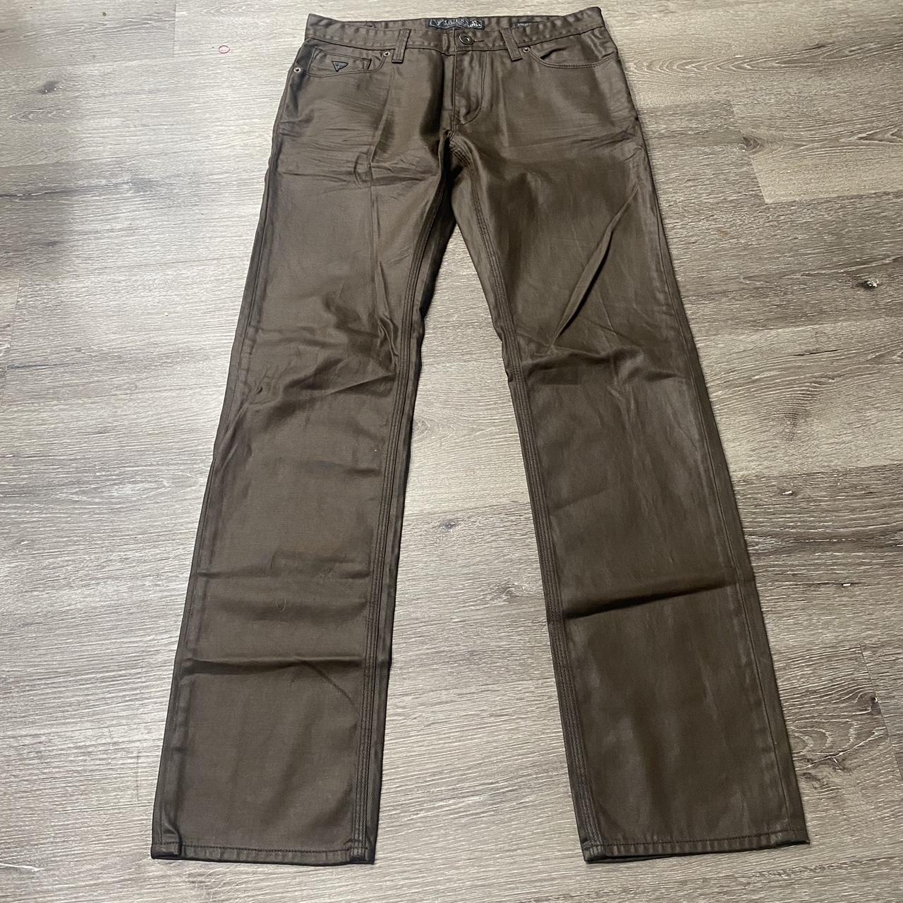 GUESS BROWN WAXED LEATHER JEANS SIZE... - Depop
