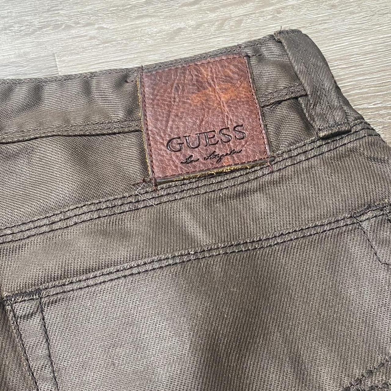 GUESS BROWN WAXED LEATHER JEANS SIZE... - Depop