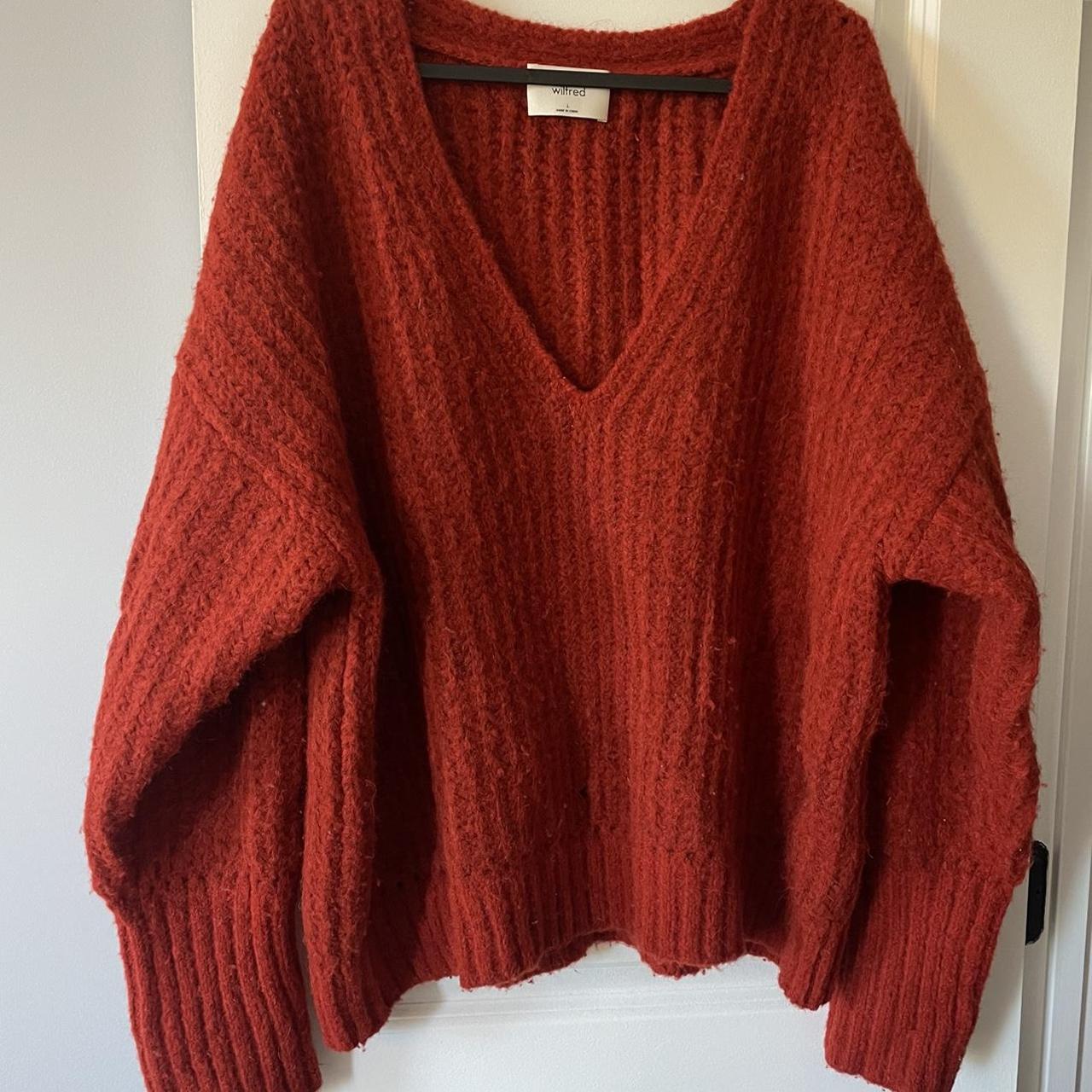 Wilfred / Aritzia burnt orange chunky knit v-neck... - Depop