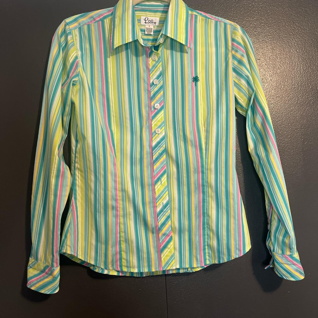 Lilly Pulitzer green, blue, and yellow striped... - Depop