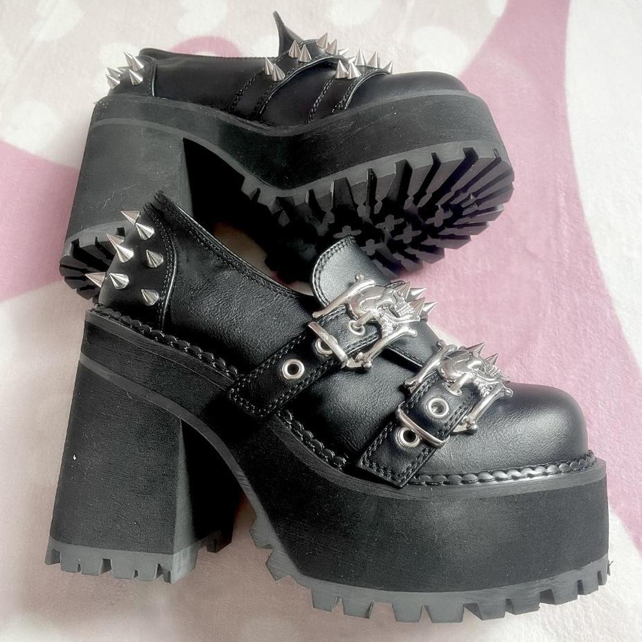 cutest demonia shoes with skulls and spikes !!... - Depop