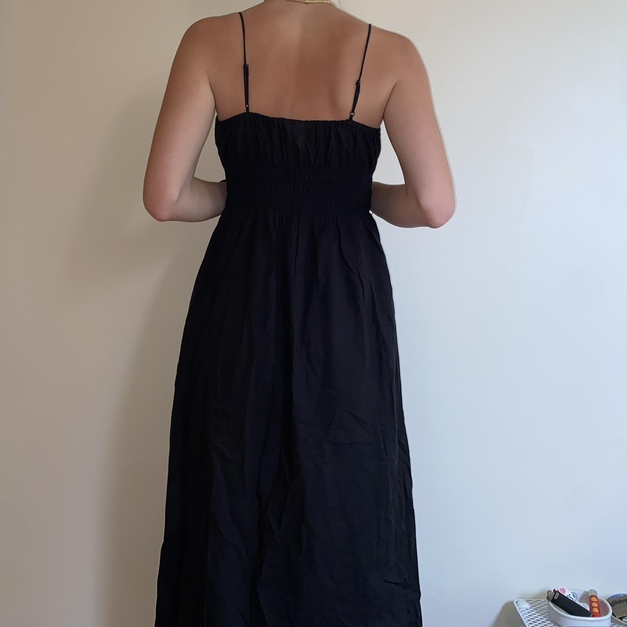 Black long sundress. Ruched at the waist, adjustable... - Depop