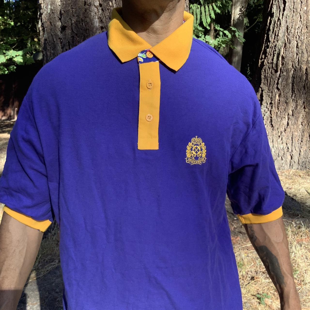 Purple and yellow polo sales shirt