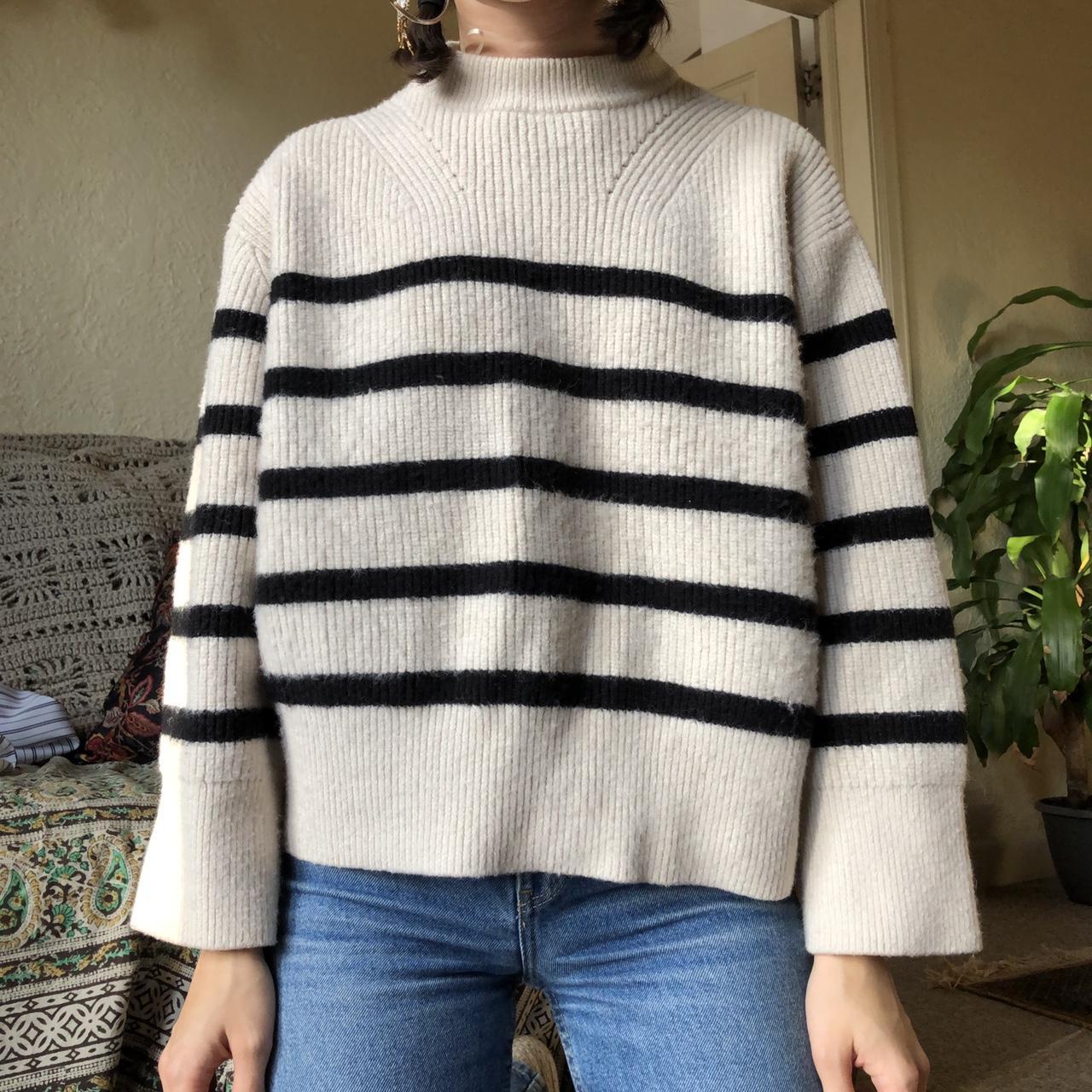 Beautiful black and white striped mock neck sweater.... - Depop