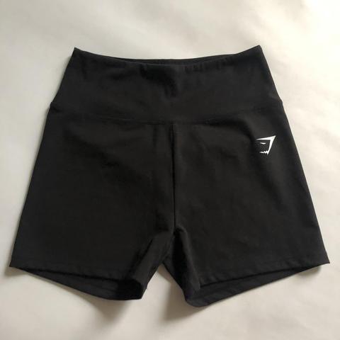 Medium Black Gymshark Shorts. Super cute detailing - Depop