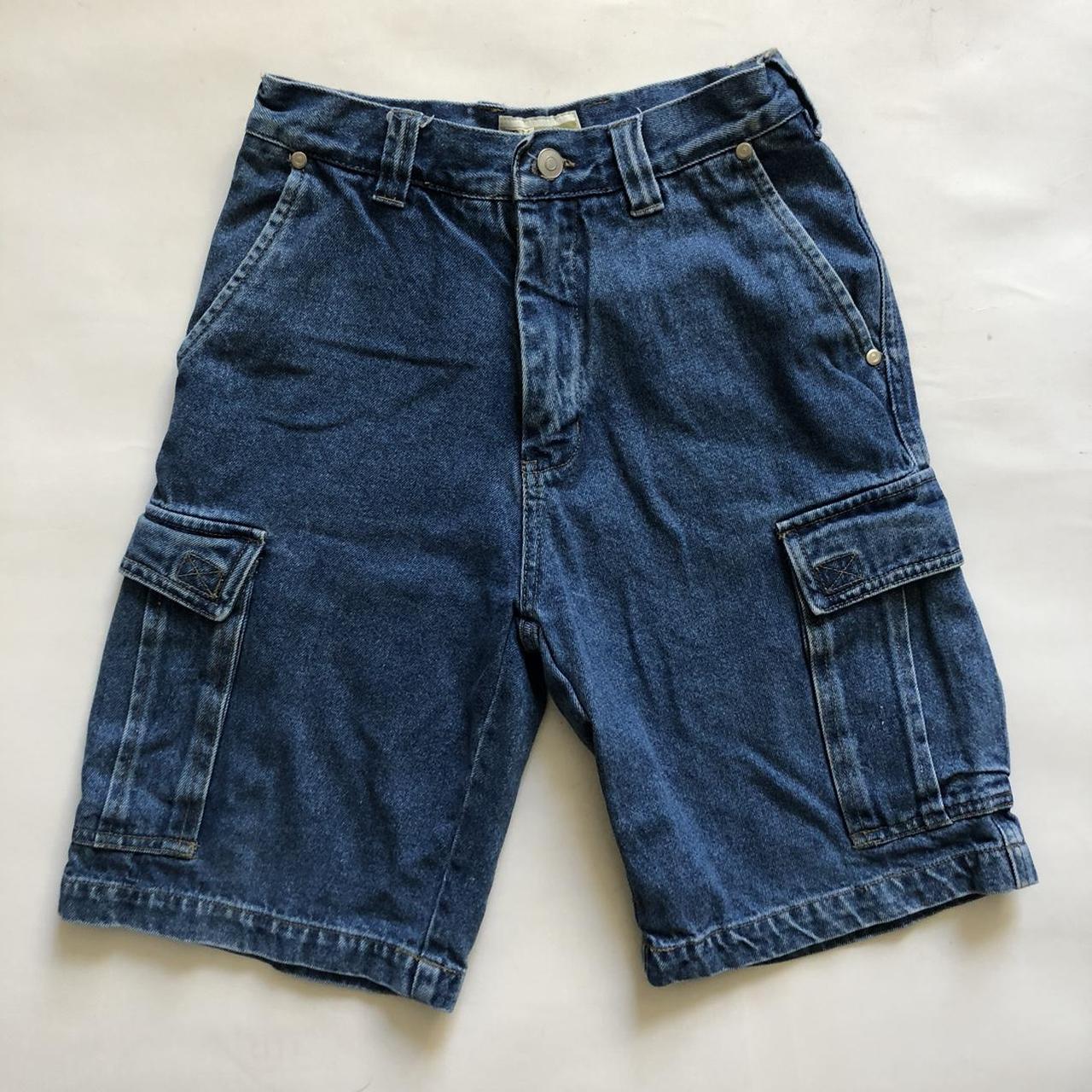 90’s Vintage High Rise Denim Cargo Shorts. Zipper... - Depop