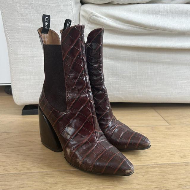 Chloe wave boots in burgundy emboss color Size. Depop