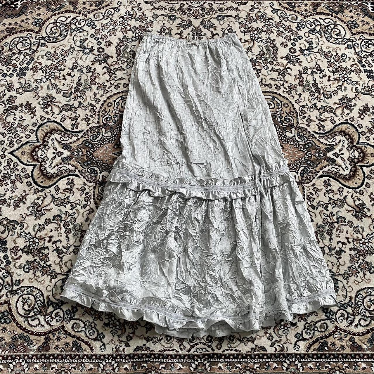 cutest shiny silver skirt ⋆˖⍣ /with ruffle... - Depop