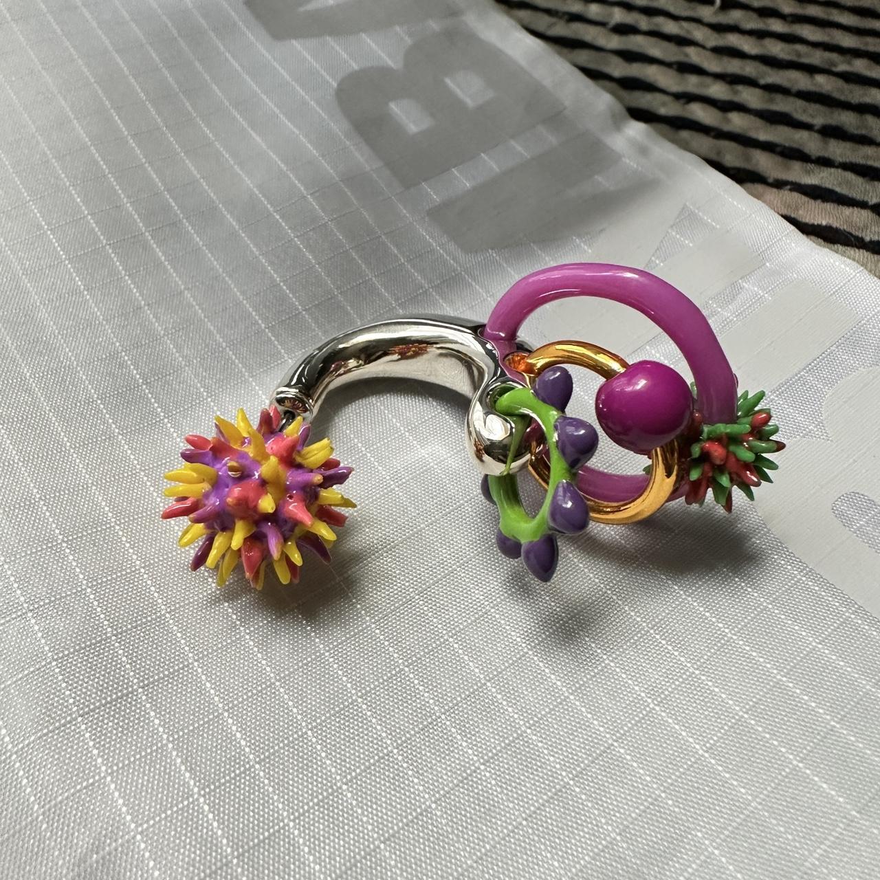 Bimba Y Lola multicolour enamel pieces silver hoop... - Depop