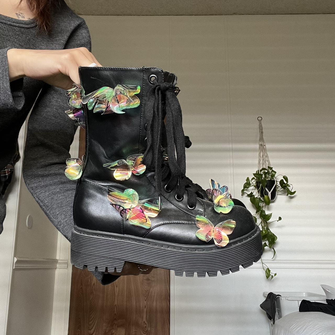 dolls kill holographic butterfly boots