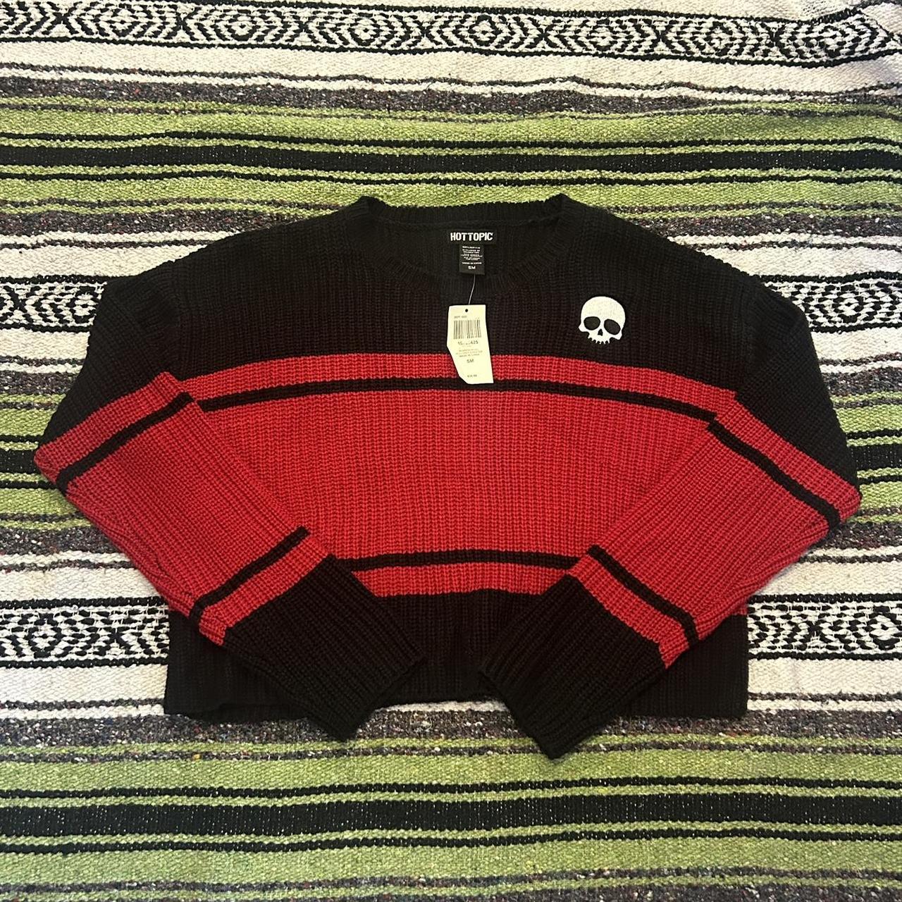 black and red striped skull cropped sweater