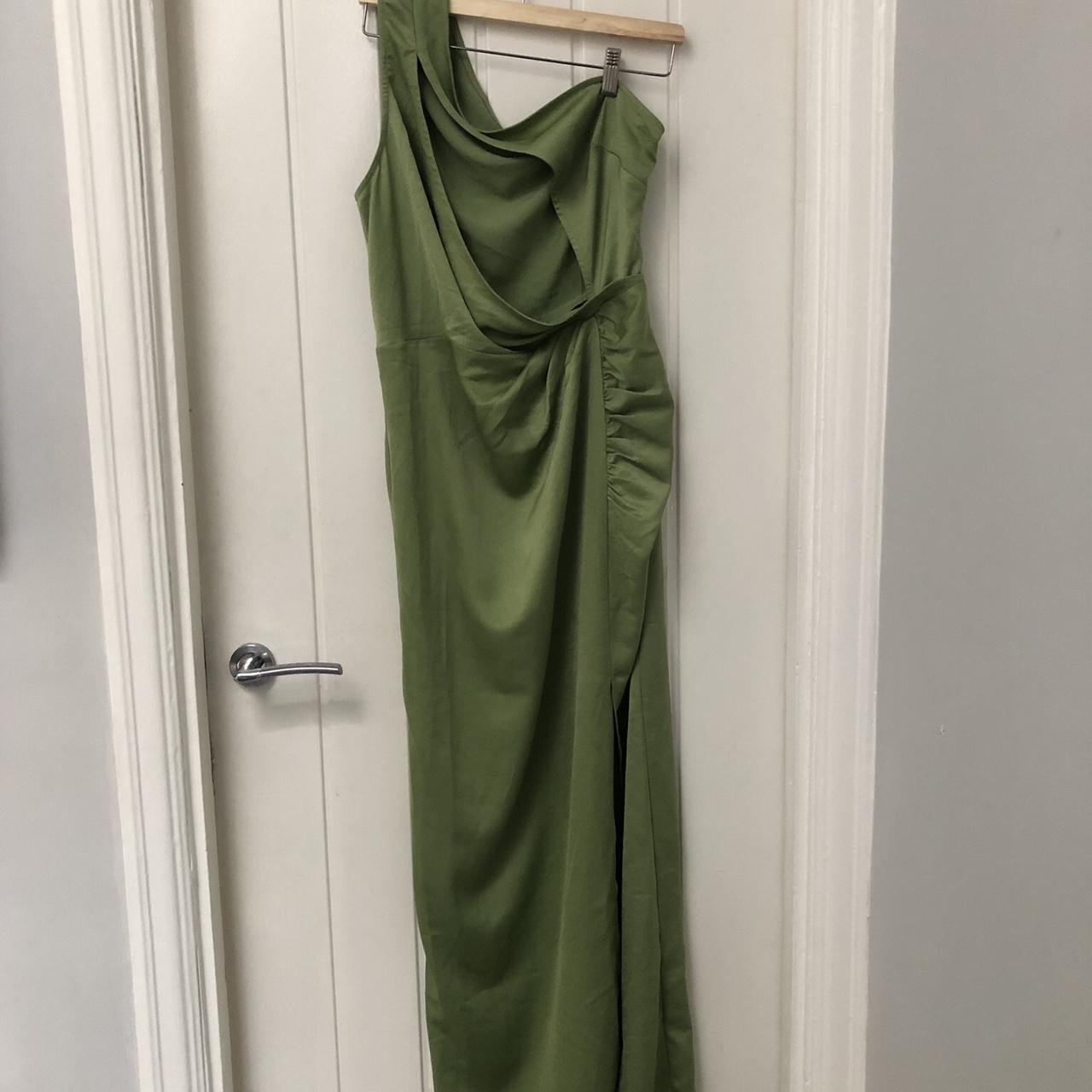 PrettyLittleThing Women's Green and Khaki Dress | Depop