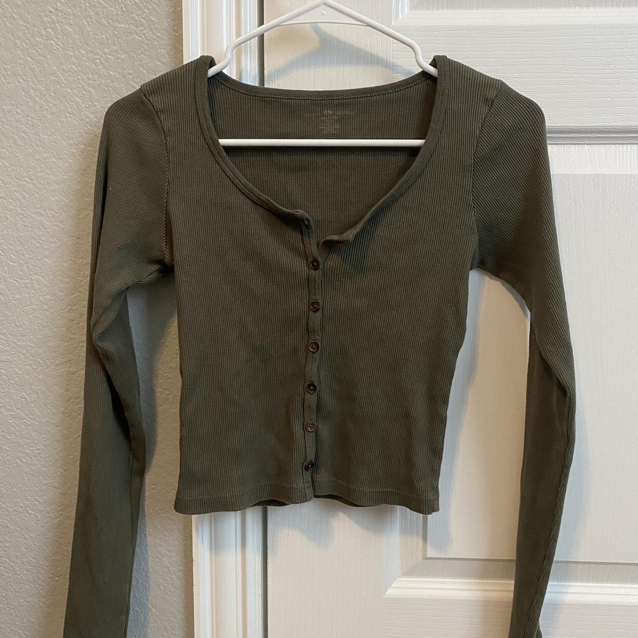 Brandy Melville green button up top Depop