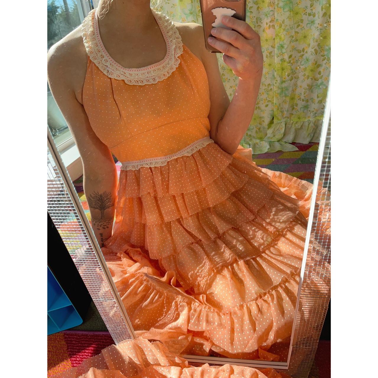 1970s Peach Sherbert Tulle Dress 🍑🌼 adorable layered... - Depop