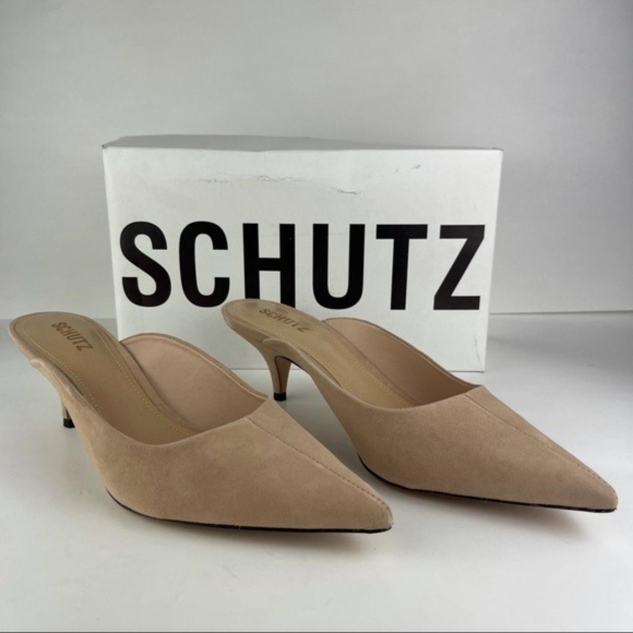 NIB SCHUTZ KEILLA KITTEN HEEL MULE IN HONEY BEIGE