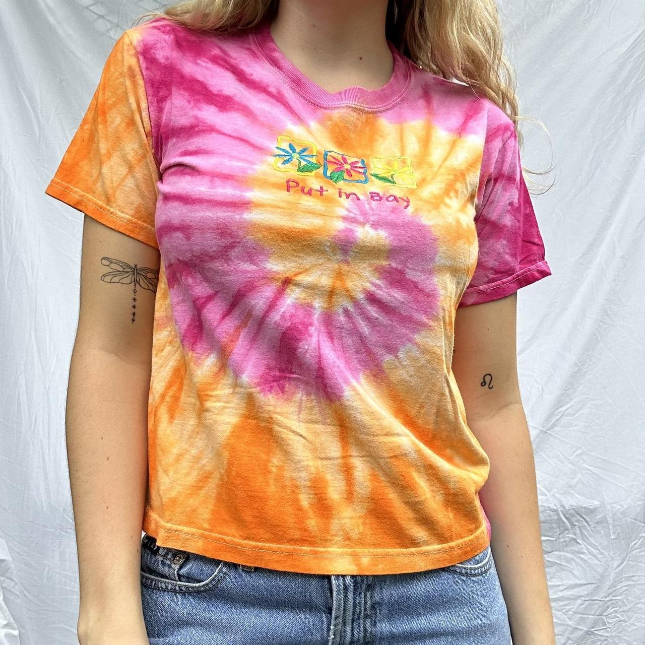 y2k tie dye embroidered put in bay baby tee! *... - Depop