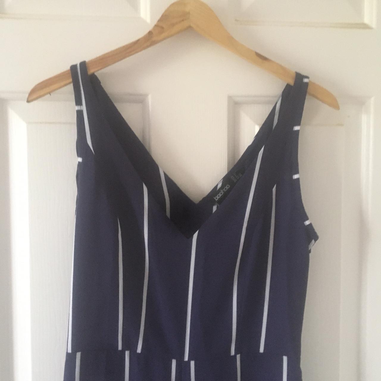 Navy And White Striped Jumpsuit From Boohoo With Tie... - Depop