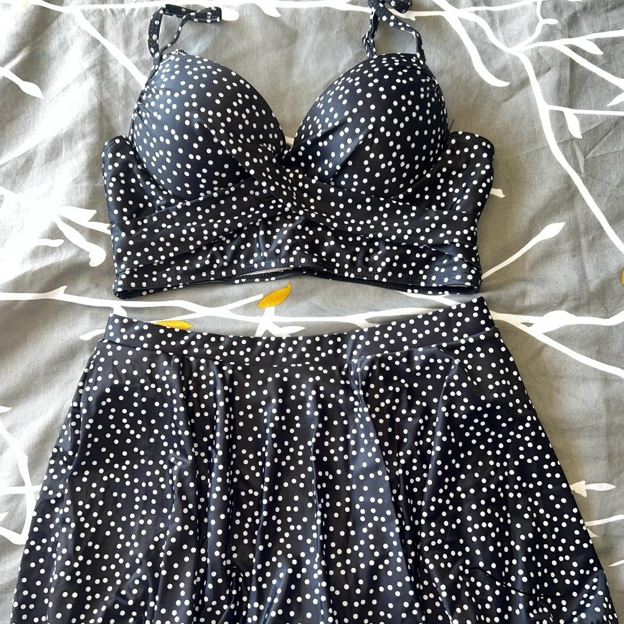 Black polka dot bikini set with swim skirt corset