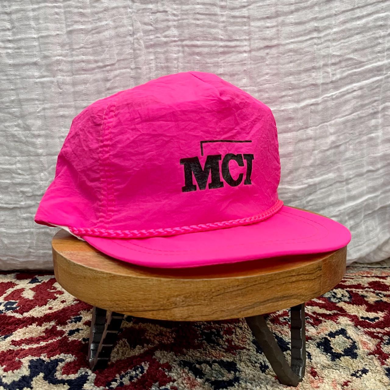 80s-90s neon pink nylon trucker hat. MCI Company... - Depop