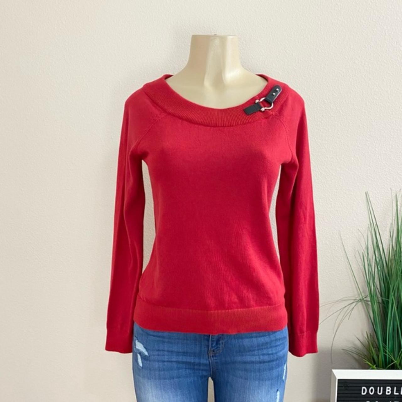 RALPH LAUREN Red Buckle Accent Scoop Neck Knit Depop
