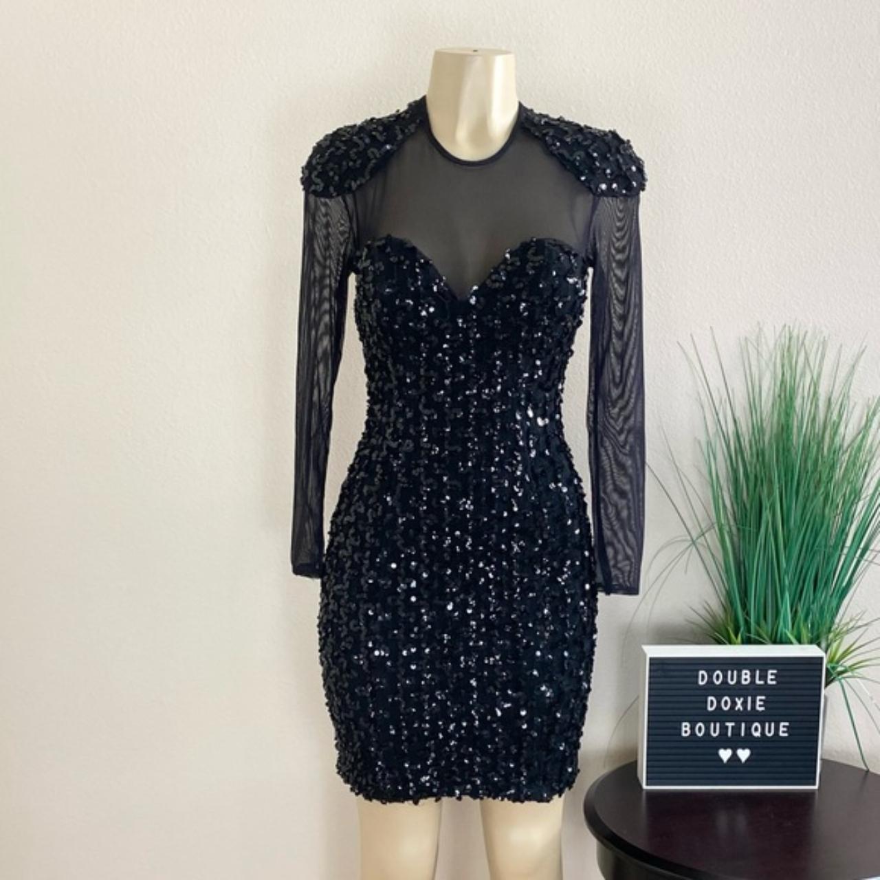 BETSY ADAM Vintage 1980s Black Sequin Sweetheart