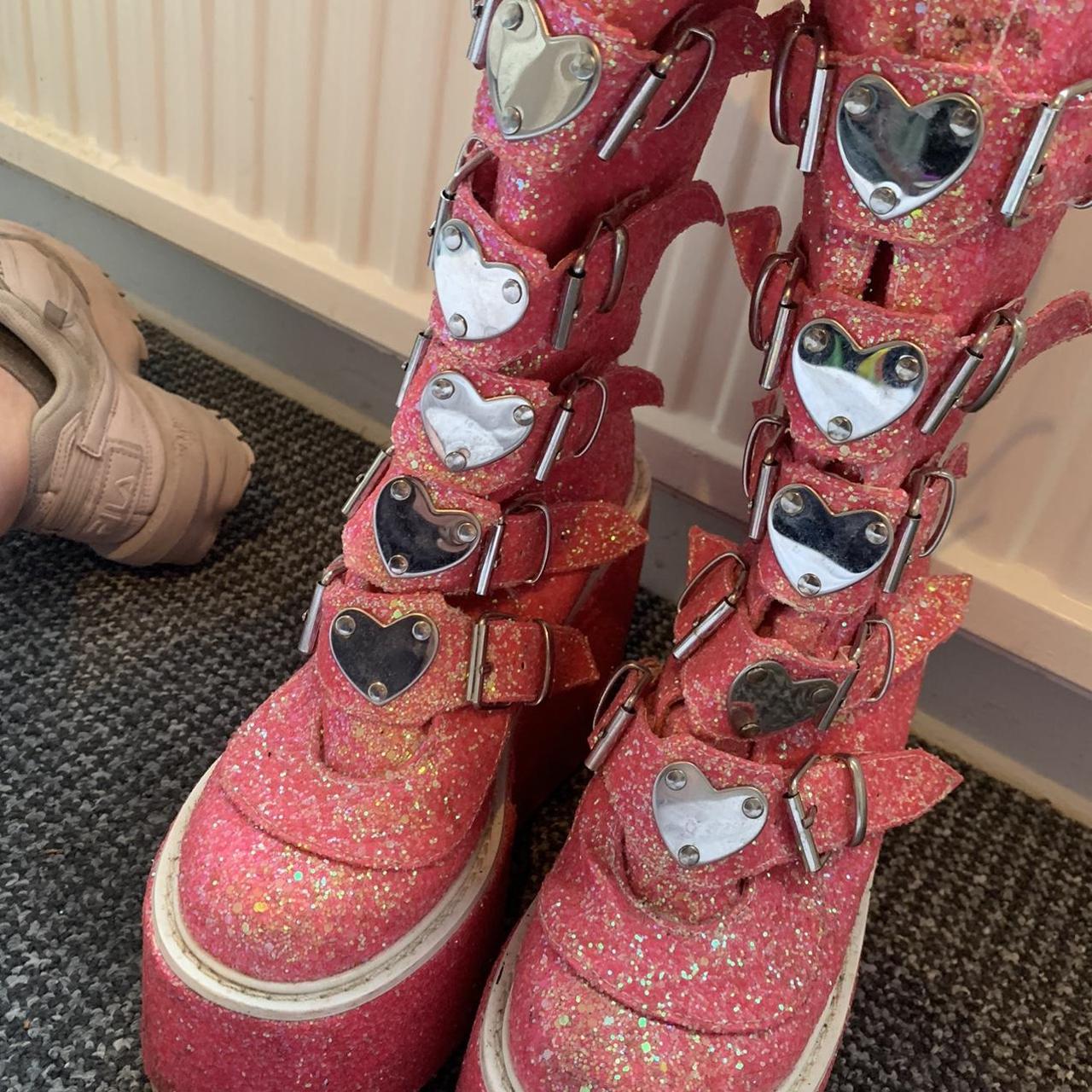 demonia trinity boots pink