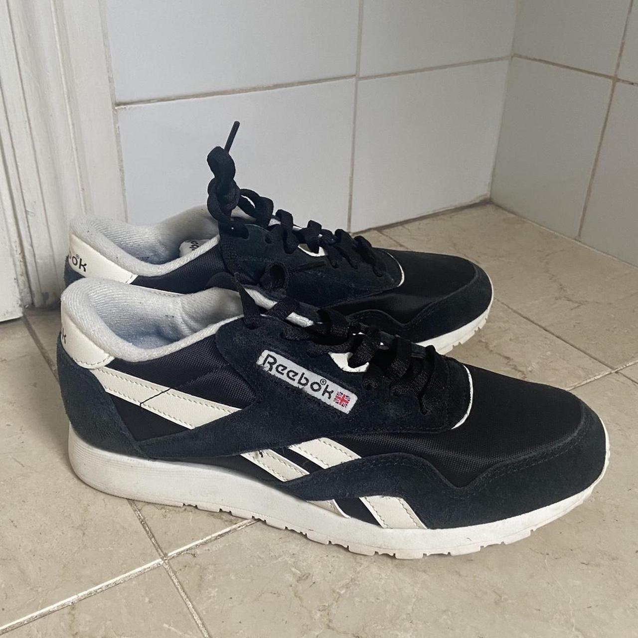 Selling these black and white Classic Nylon Reeboks,... - Depop