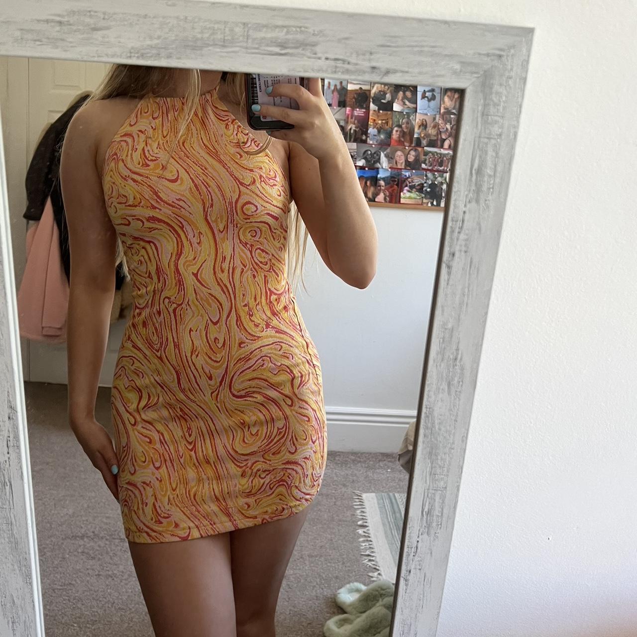 Bershka Women's Orange and Pink Dress Depop