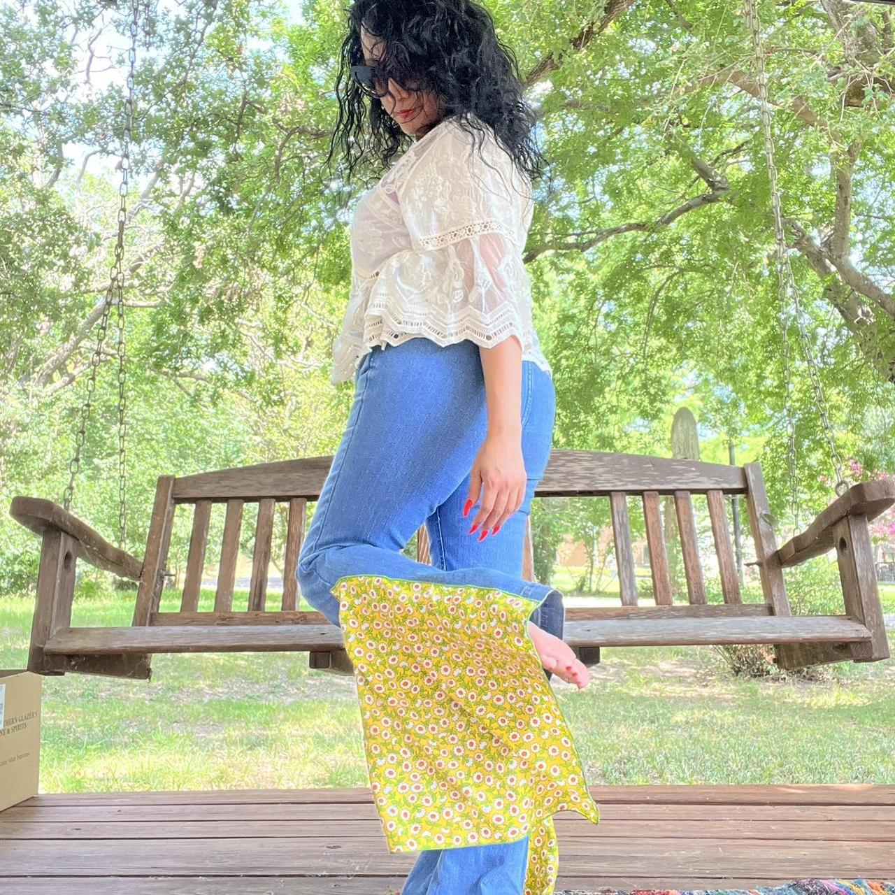 Sunflower Yellow Cotton Pants, Bell-bottom Flare Jeans Vintage 70s