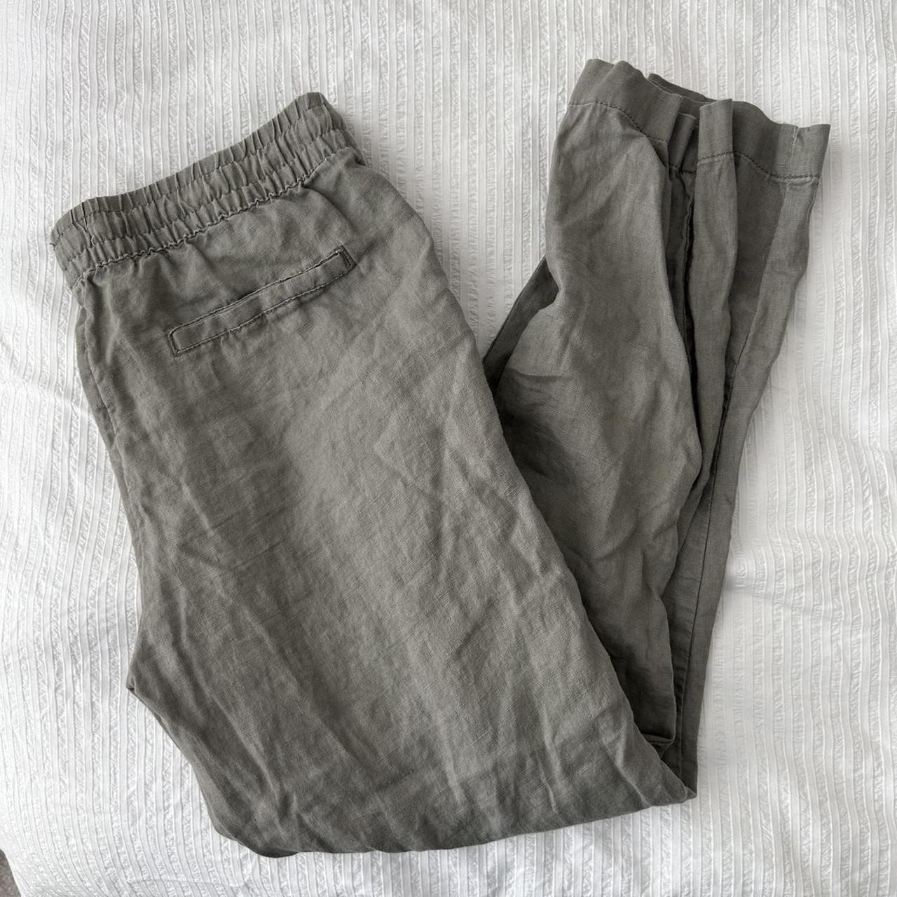 Khaki green linen trousers size 8/10, perfect... - Depop