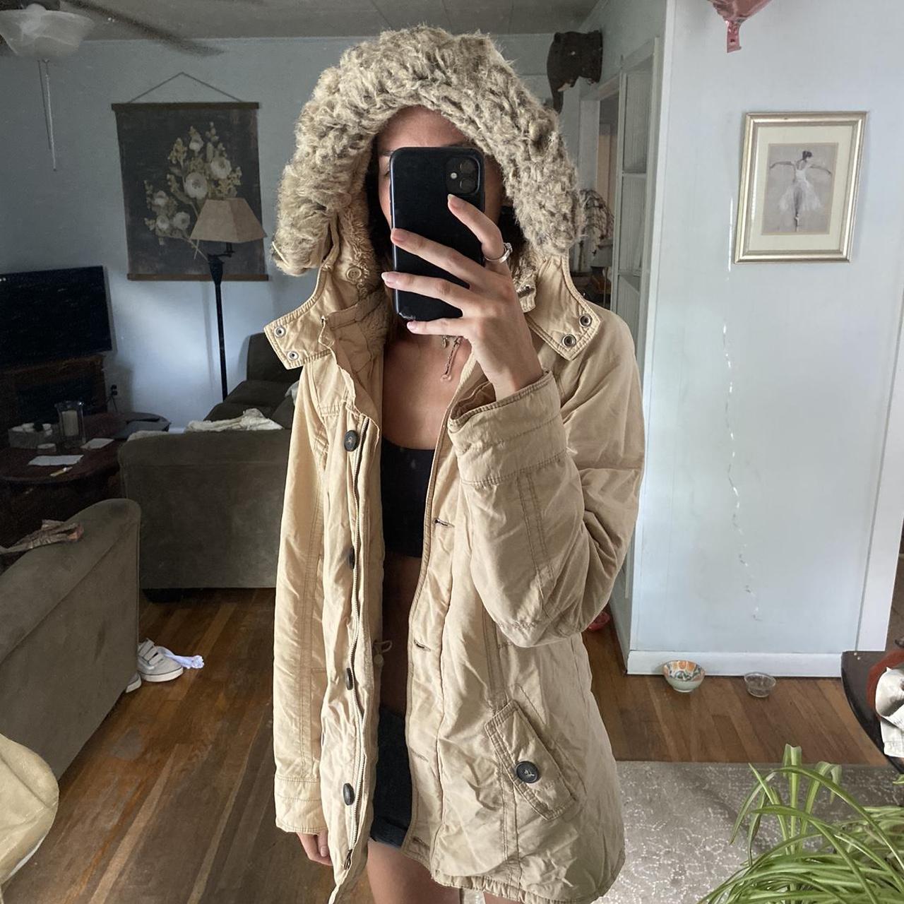 tan aeropostale eskimo coat size large. Depop