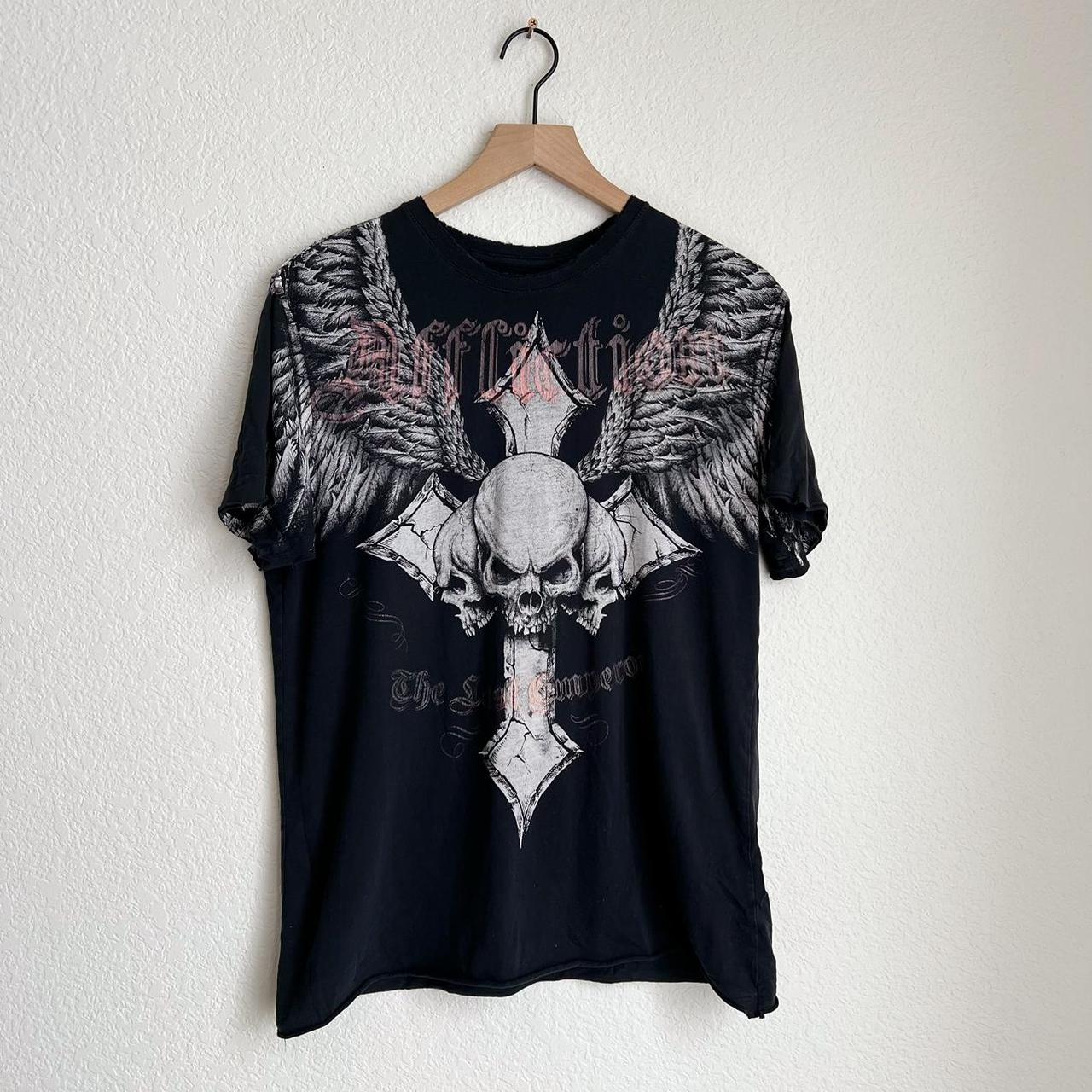 Affliction Y2K skull cross wings distressed t... - Depop