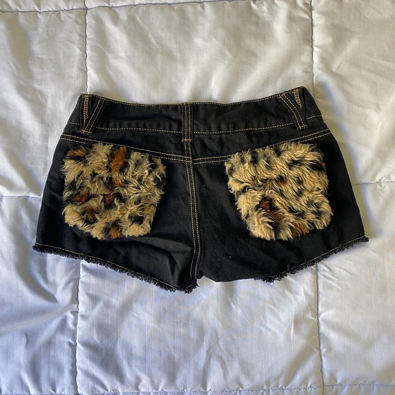 black leopard mini shorts ~14 inch waist laid flat,... - Depop