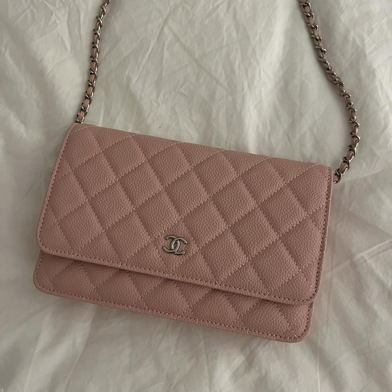Baby pink, Chanel purse/shoulder bag, with silver... Depop