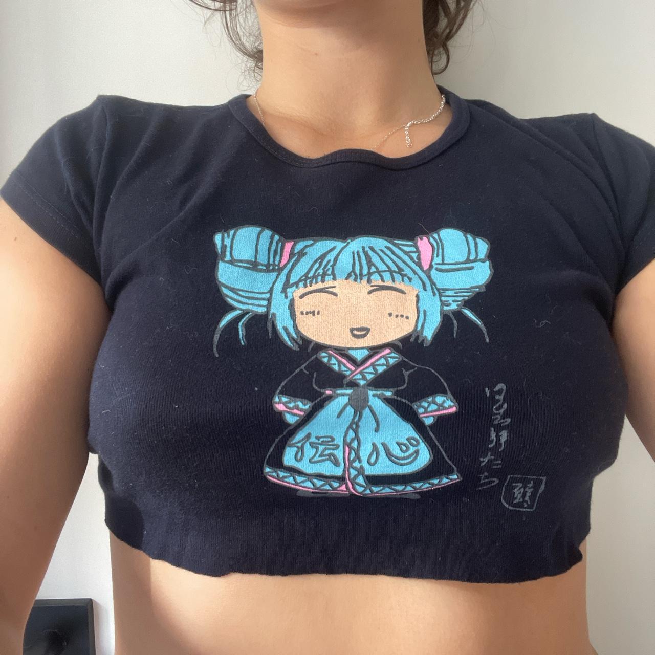 Baby tee with little girl graphic Cropped Cool... Depop