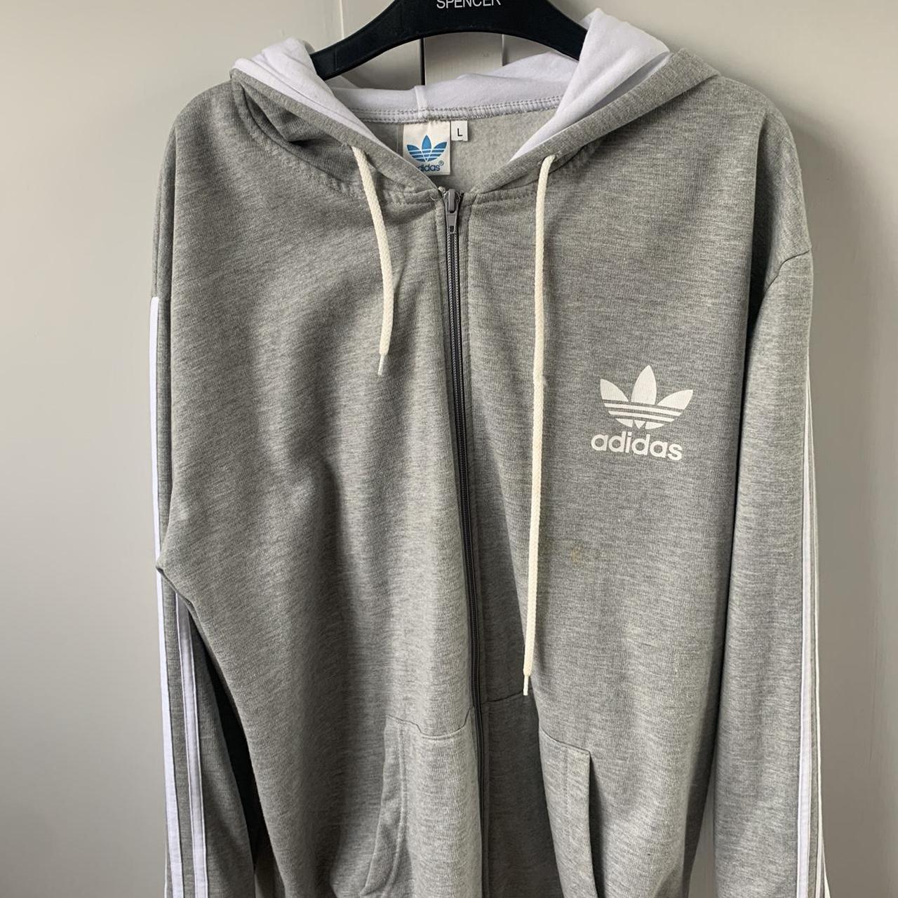 Adidas Women's Grey and White Hoodie | Depop