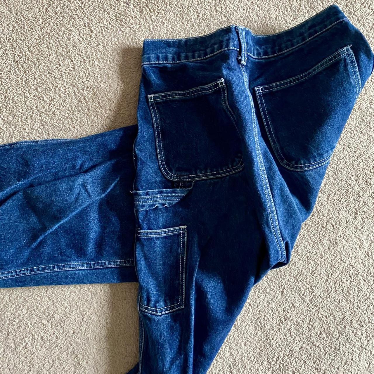 Dark wash baggy jeans Indigo contrast stitch Size... Depop