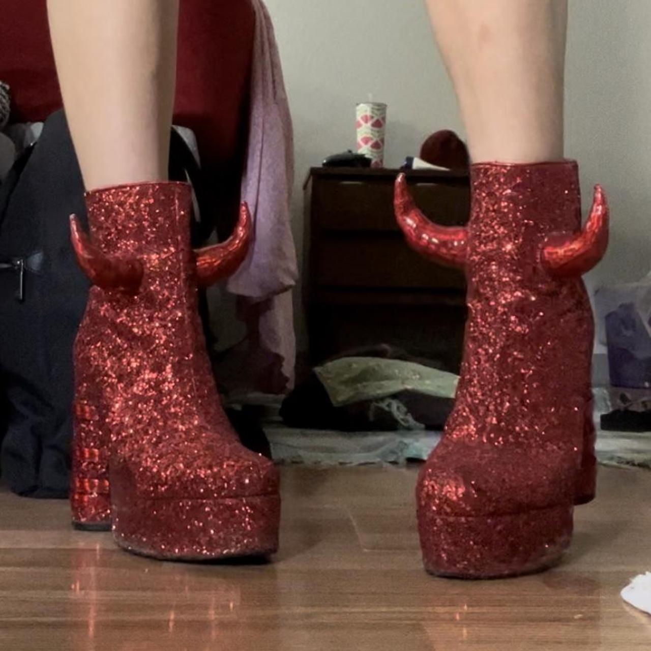 Dolls Kill Women's Red Boots Depop